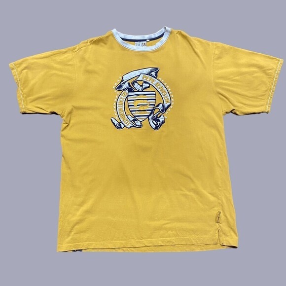 Pepe Jeans UK London Vintage Shield Logo Yellow Navy Cotton T-Shirt Men's 2XL - Picture 1 of 11